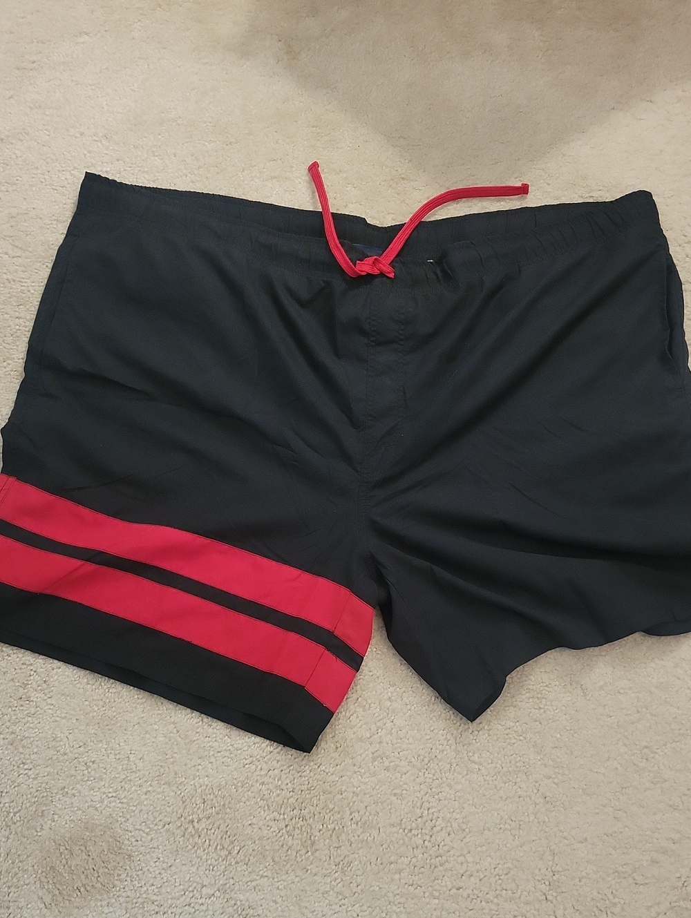 Harbor Bay Black Swim Trunks with Red Stripe Accents